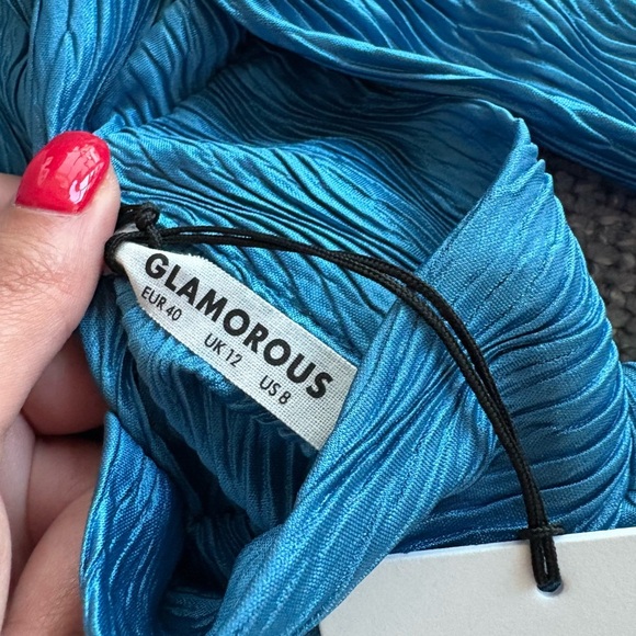 Glamorous Turquoise Textured High-Neck Mini Dress Size US 8 - Picture 5 of 16